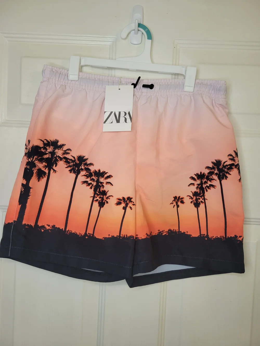 Zara Boy's Sunset Palm Print Swim Shorts - Peach/Black